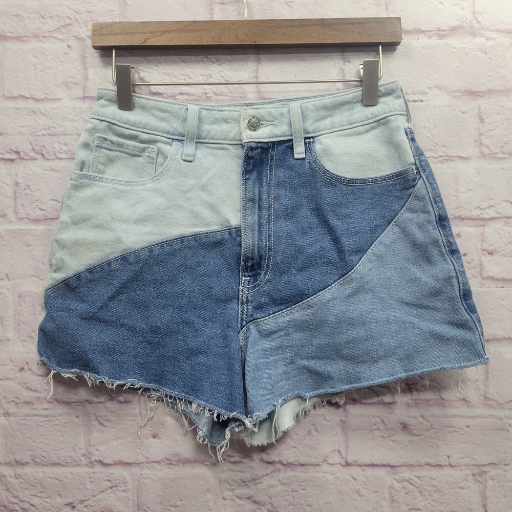 Hollister Ultra High-Rise Mom Shorts W26 Colorblock Patchwork‎ Y2K Summer *READ